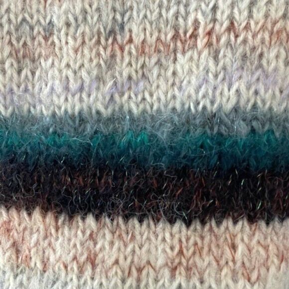 Hand Knit Womens Oversized Mohair Striped Fluffy Fuzzy Cowl Neck Sweater Sz L - Picture 4 of 8